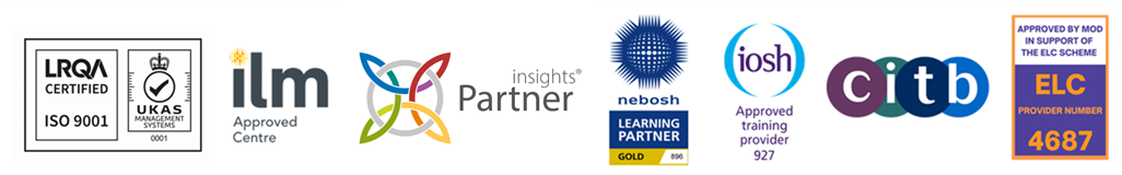 Accredited Logos Banner - ISO 2015 - ILM Approved Centre - INSIGHTS Partner -  NEBOSH Approved Centre - IOSH - CITB - ELC MOD 