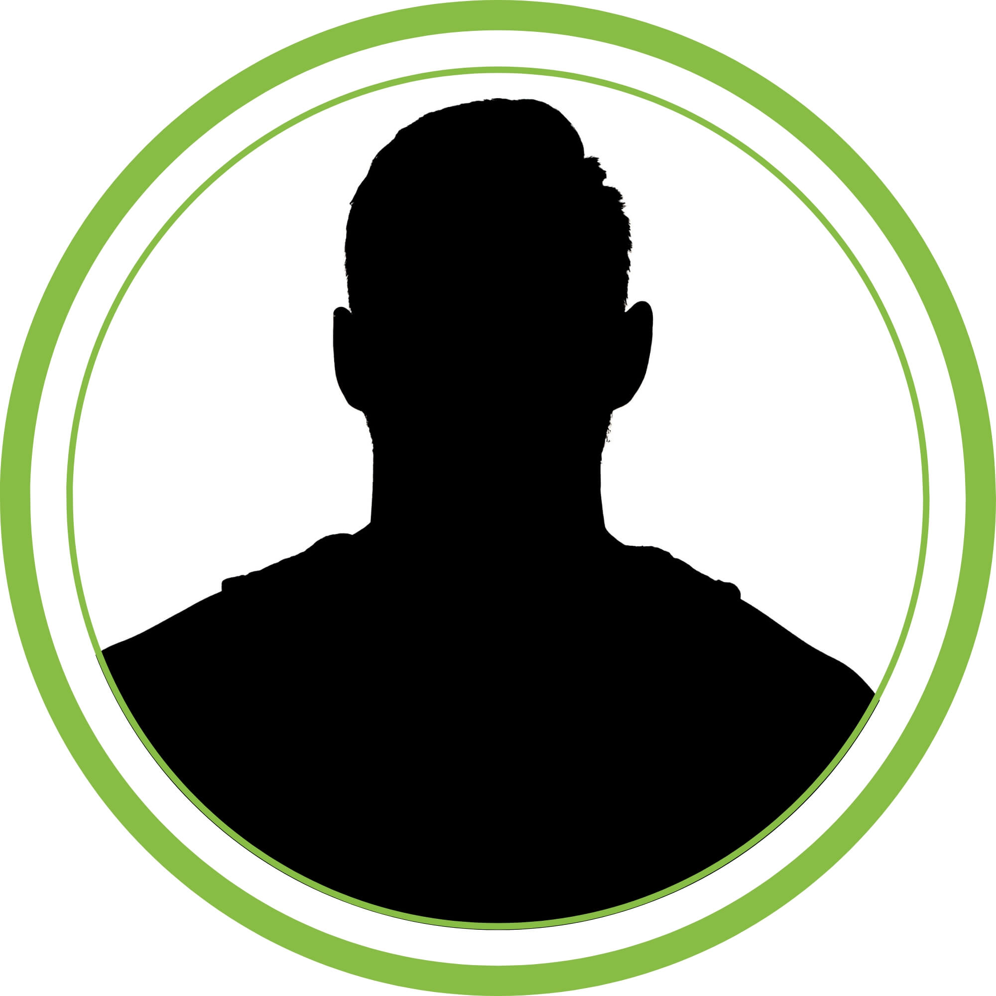 A silhouette of a man in a circular light green frame.