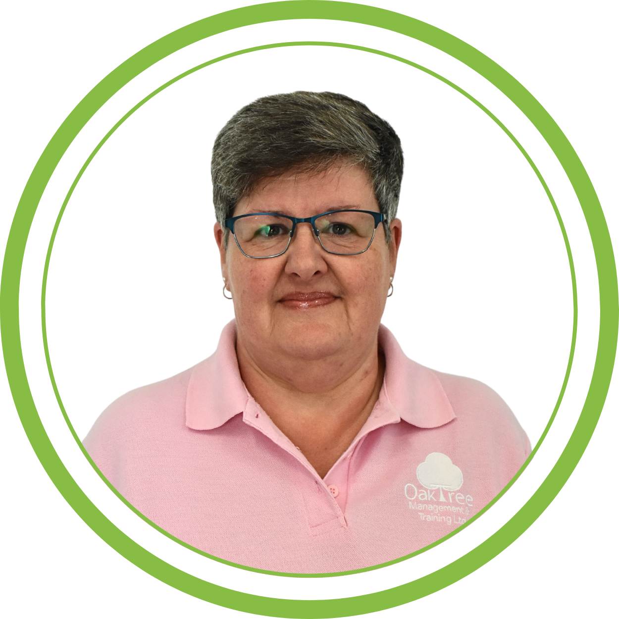 A picture of Lesley Henry, Administrations and Operations Manager with a green circular frame.