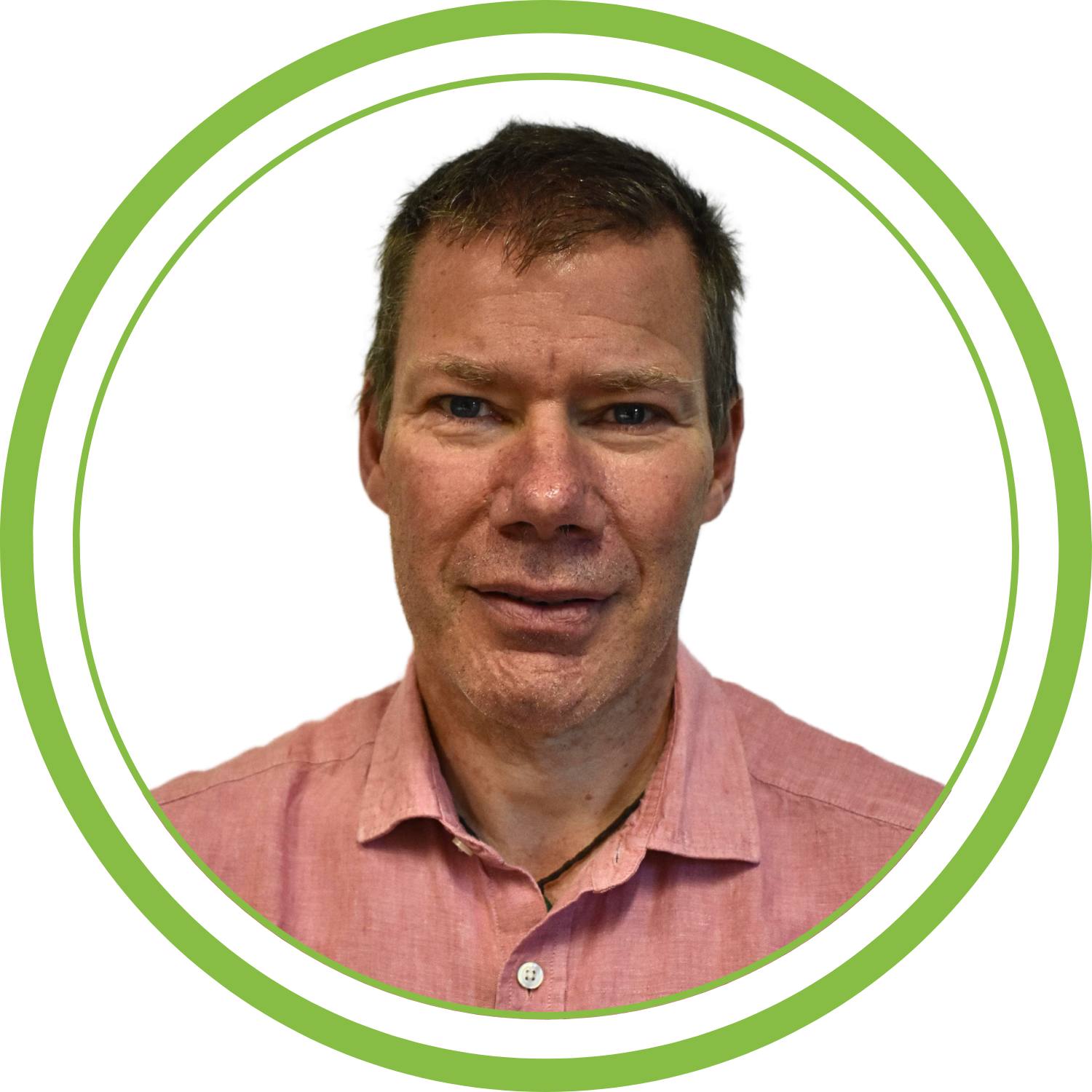 A picture of Peter, one of our trainers with a green circular frame.