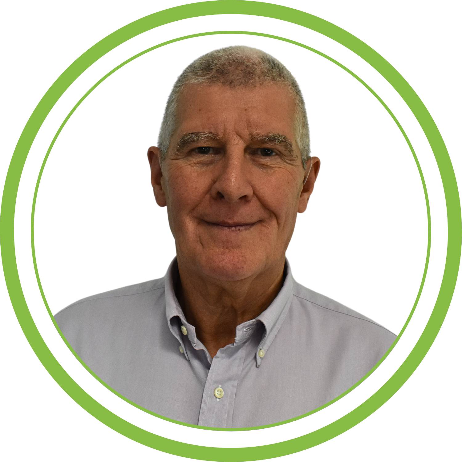 A picture of Brian, one of our trainers with a circular green background.