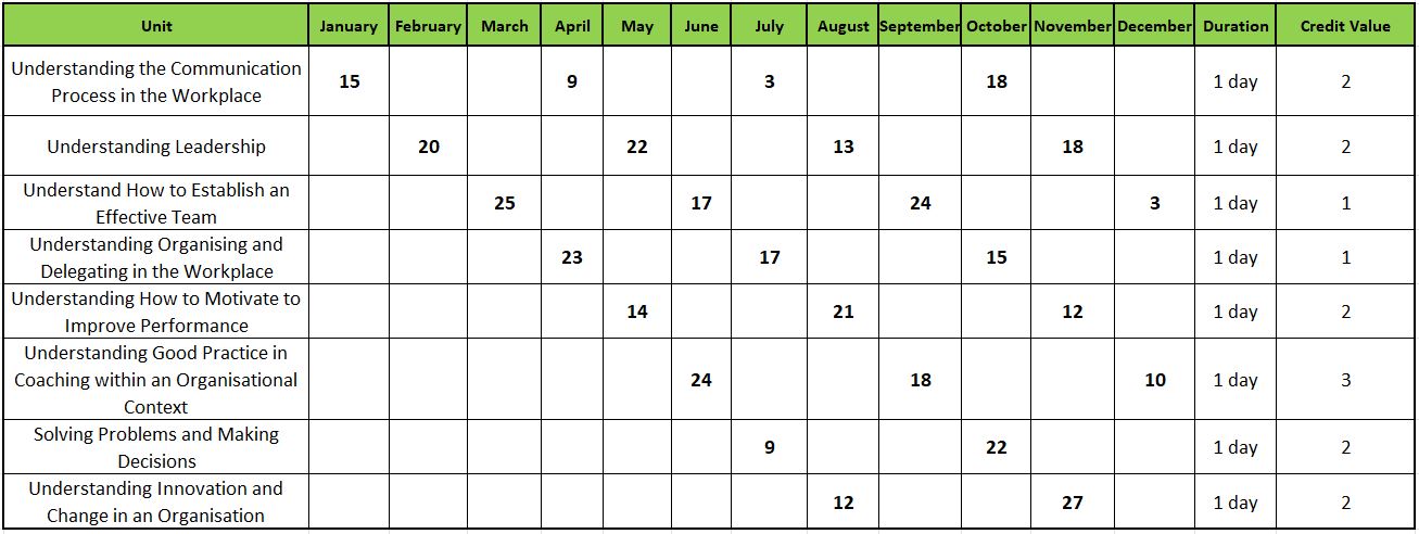A spreadsheet of the ILM Level 3 course dates for 2025.